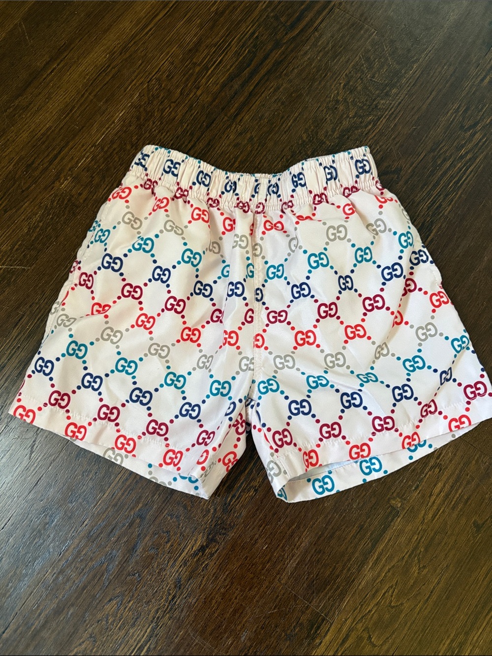 Designer  Inspired boys cream multi color swim trunks